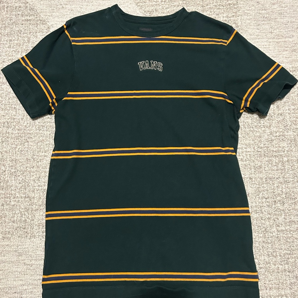 Vans Men’s Green and Yellow Striped T-Shirt